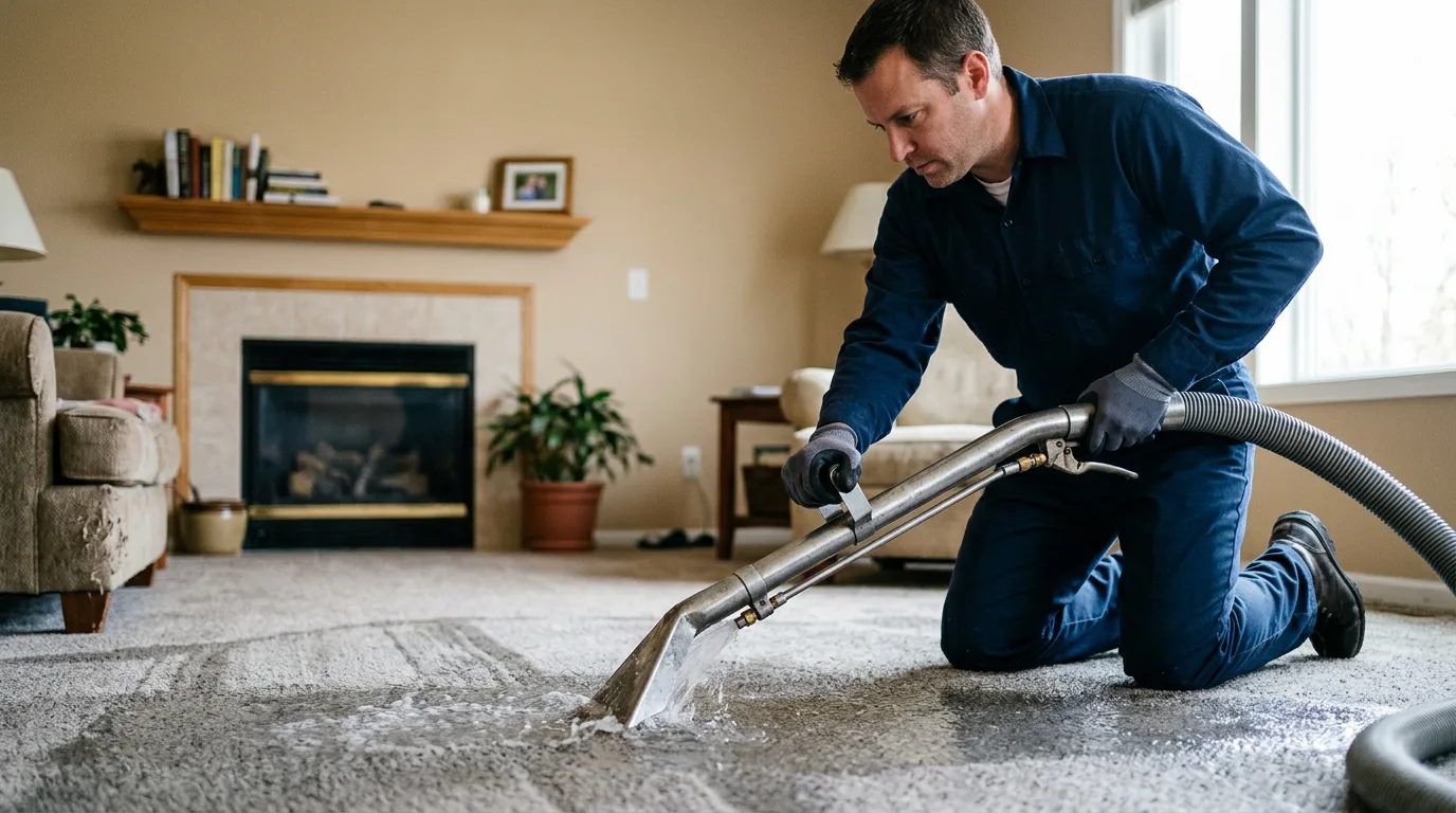 Water damage restoration technician working near Peru, IL